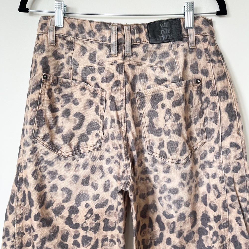 Free People We The Free Good Luck Printed Barrel Jeans Brown Sugar 27 Leopard - Picture 9 of 16